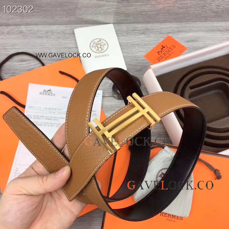 2019 Copy Hermes Brown Black Reversible Belt / Hermes Double H Belt